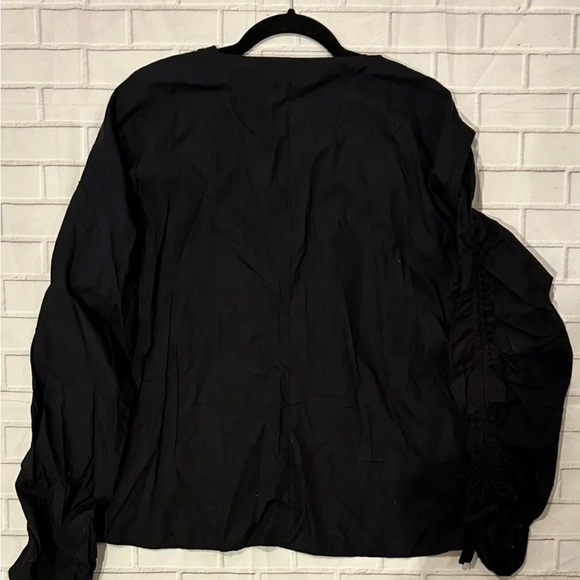 Zara black sz m ruched long sleeves blouse top shirt embellished with pearls - Picture 4 of 5